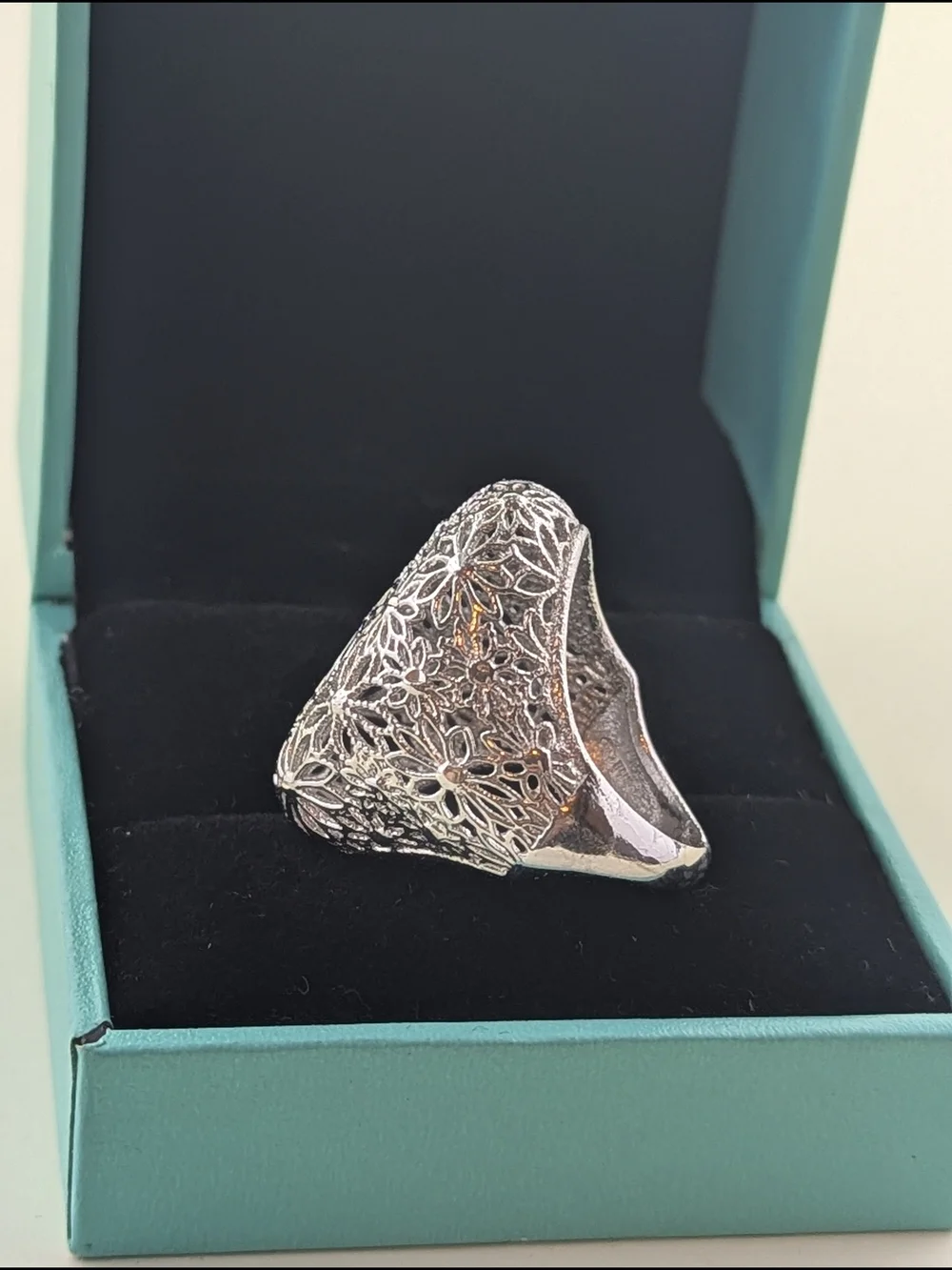 🌸 Sterling Silver Statement Ring Floral Filigree Lattice ✨ - Picture 3 of 6